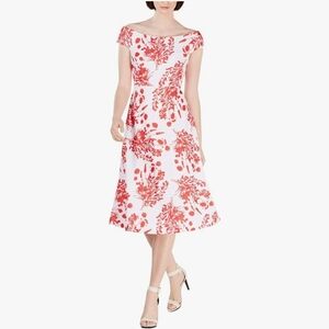 NWT-  Calvin Klein Collection Red and White Sleeveless A-Line Midi Dress